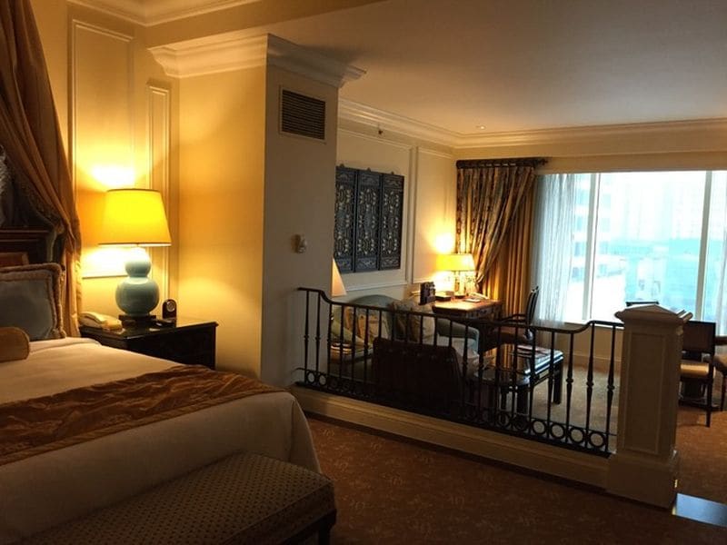 Luxury King Suite at The Palazzo tower of The Venetian Resort with an elegant sunken living room
