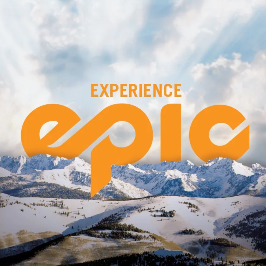 Epic Pass official brand logo — orange lowercase 'epic' wordmark over a snowy resort run